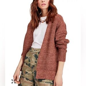 Free people High hopes open cardigan sweater brown mix chunky knit loungewear L